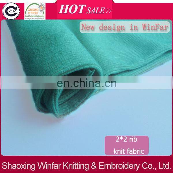 Winfar high quality hot sale 100 polyester spandex dyed rib 2x2 ribbed knitted fabric