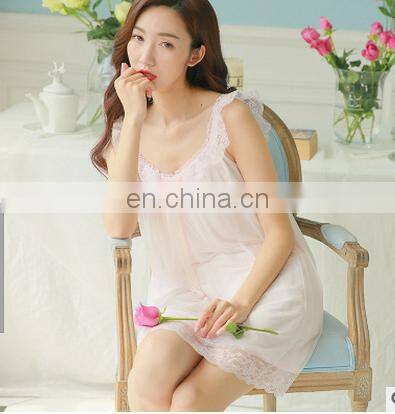 Womens Sweet Retro Palace Summer Nightdress Sleevelesss Cute White Silk Nightgowns Women Home Sleep Dress