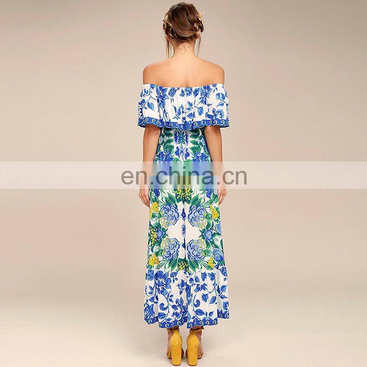 Woman clothes off shoulder ruffle dress slash neck one piece woaman dress