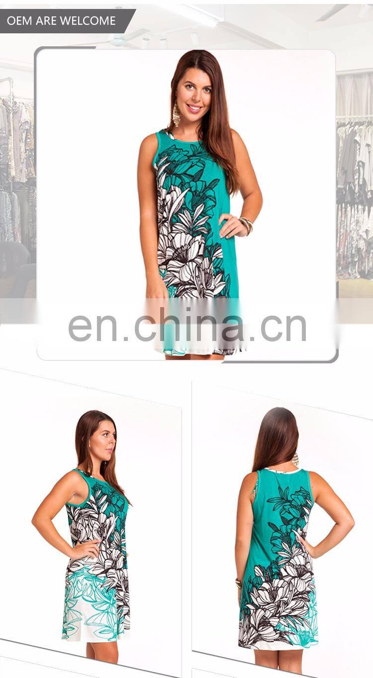 Sleeveless Flower Print Summer Midi New Ladies Beach Dress