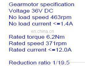 52mm planetary gearbox + 63mm dc motor 36V PM DC Planetary Gear Motor, rated 6.2Nm 370rpm