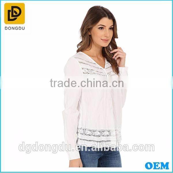 Wholesale Cotton Women Blouse Long Sleeve Casual White Lady Blouse