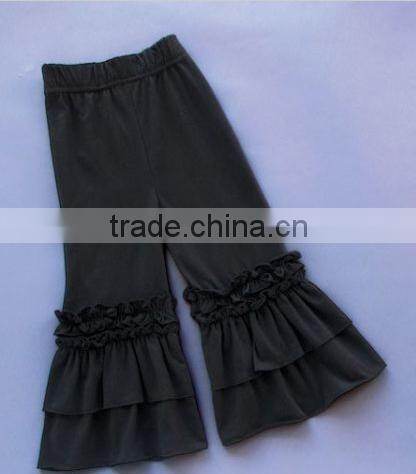 hotsale girls ruffled cheap capri pants fashion latest capris pant for kids pink solid pants with tripple ruffles stretch capris