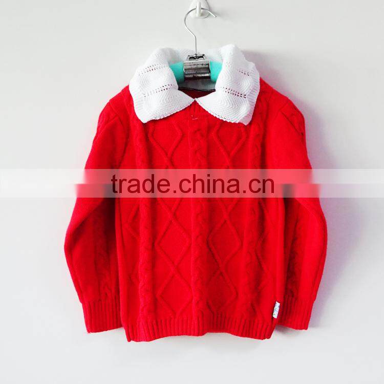 PD15119 Cotton Polo Knitted Jumper Red Girls Lapel Jumpers