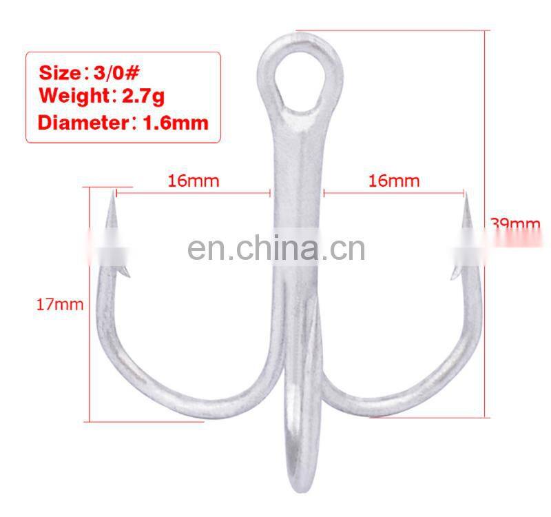 Amazon Strong Treble Strengthened Hooks Fishing Lures Hook 100pcs/bag Silver Strong Treble Hook