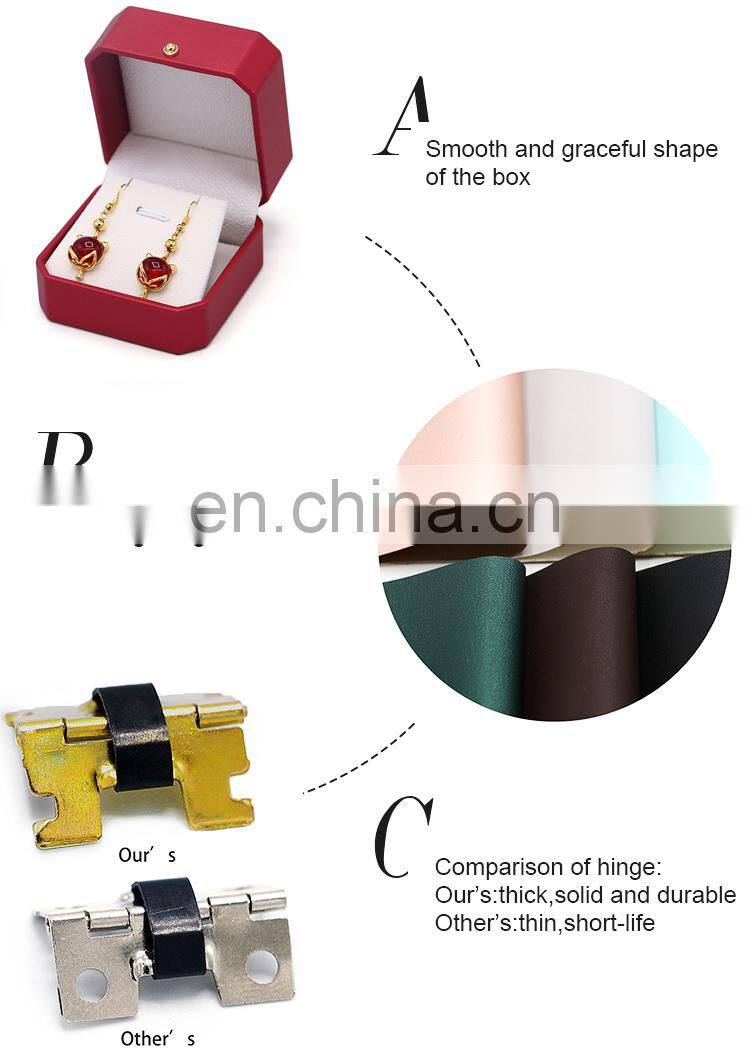 Custom Logo Octagonal Shape Red Color Pu Leather Ring Pendant Earrings Box