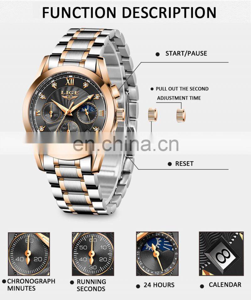 LIGE 8912 Fashion Men Watch Top Brand Luxury Waterproof Sport Watch Luminous Men Quartz Chronograph Wristwatch