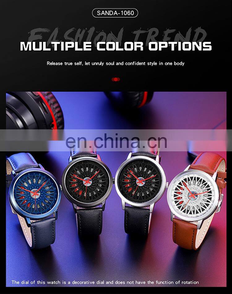 SANDA P1060 Quartz watch for men fashion sport unique dial style leather modern watch winder box
