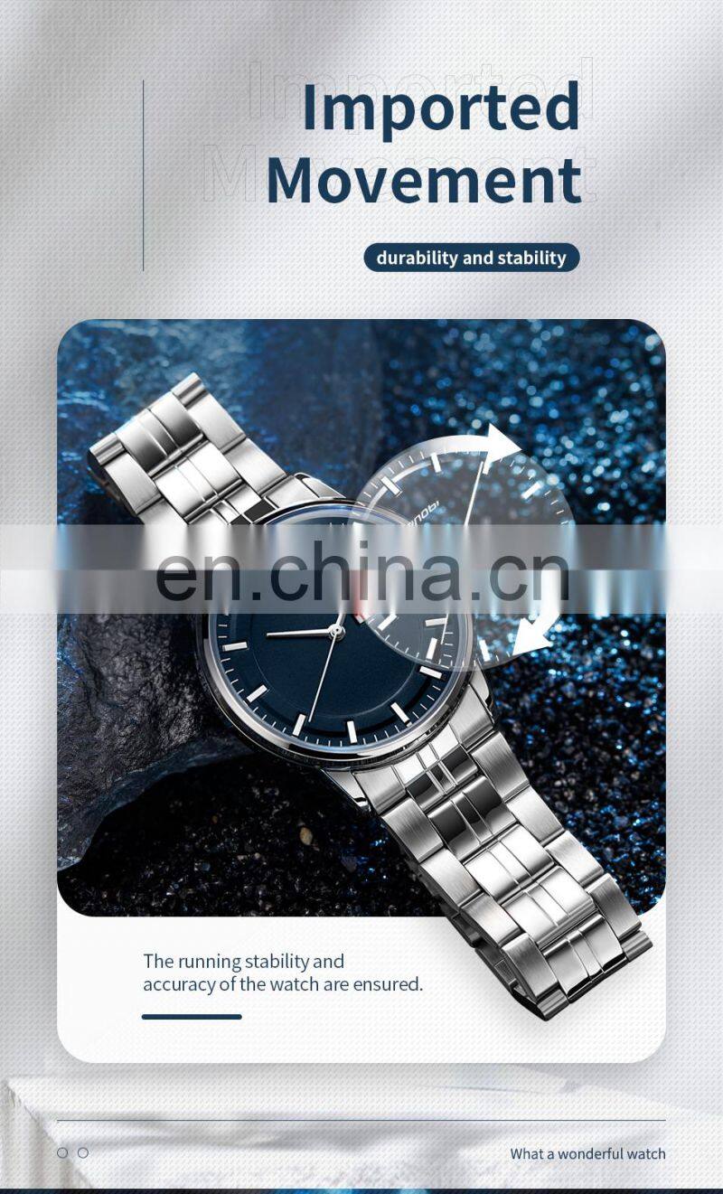 SINOBI Male Classic Black Dial Watches S9834G Dual Calendar Window Man Wrist Watches Business Man Steel Watch