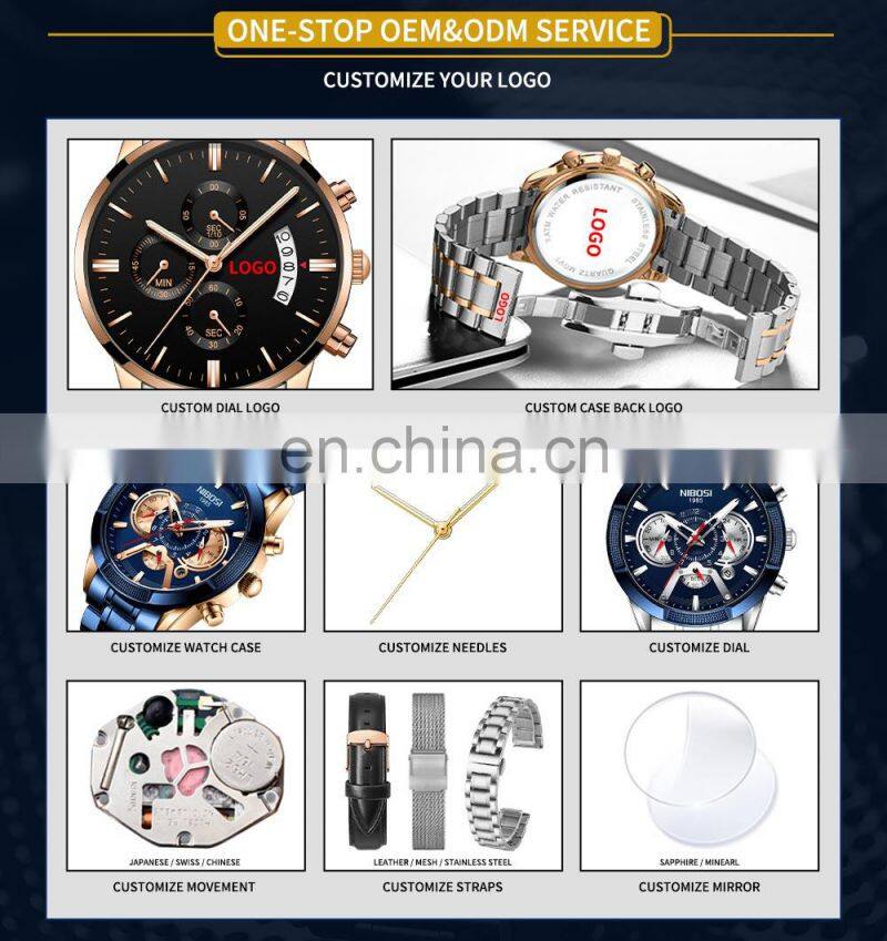 NIBOSI  Watch 2539  Men Quartz Wristwatch Luxury Brand Stainless Steel watch