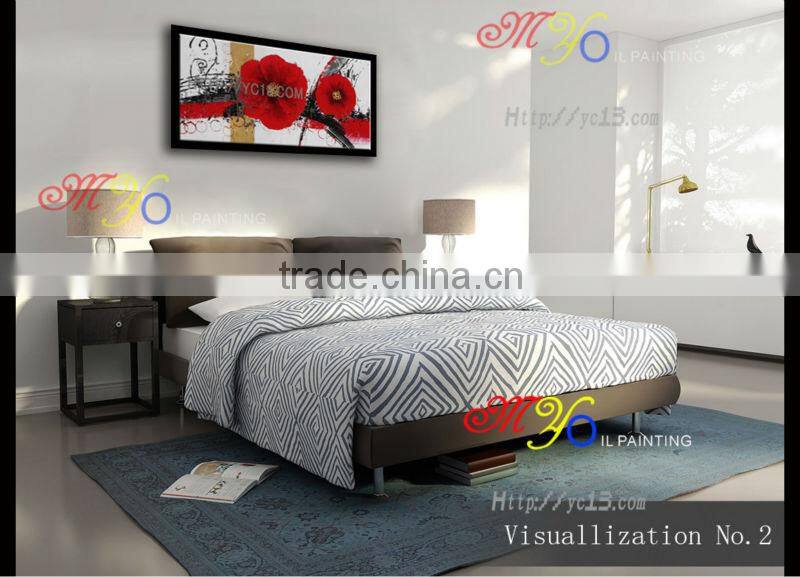 hand painted Red flower modern home decorative canvas wall art framed oil painting wz-289