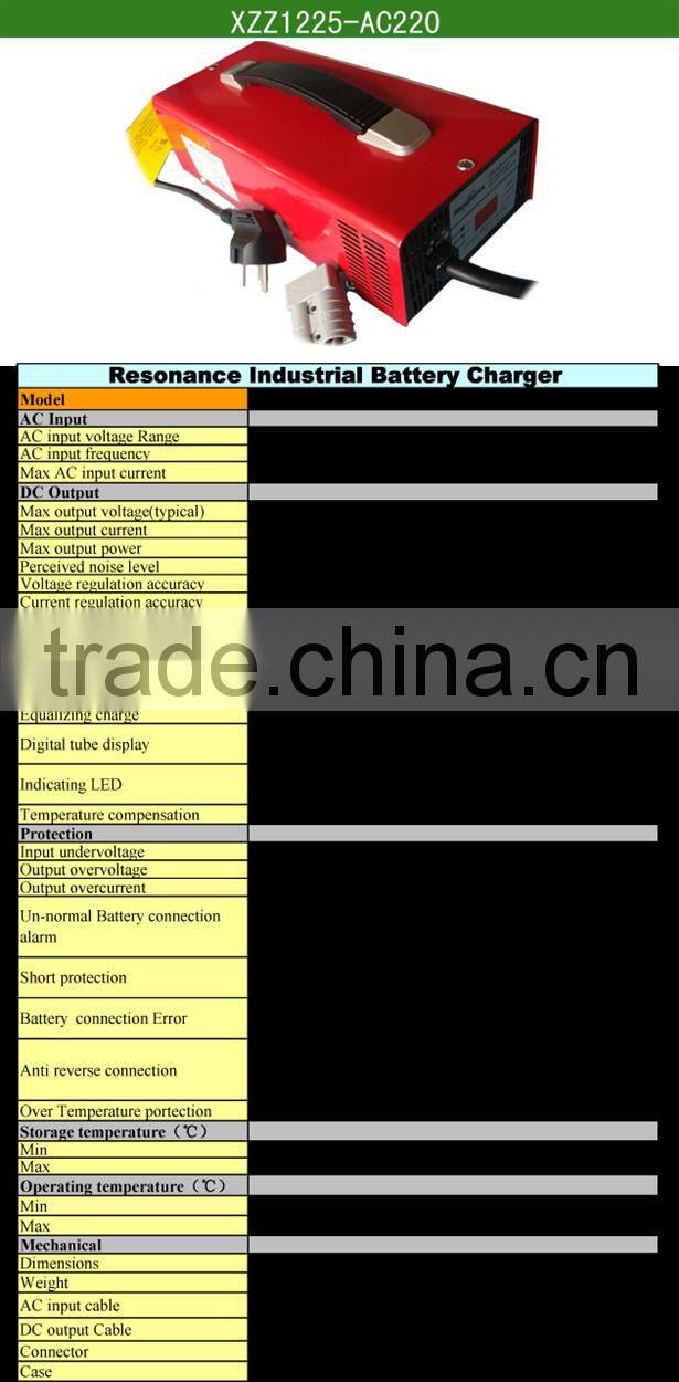 Full Automatic intelligent AC220V/50Hz/DC12V/25A portable industrial 300W-1000W lead-acid battery charger for forklift