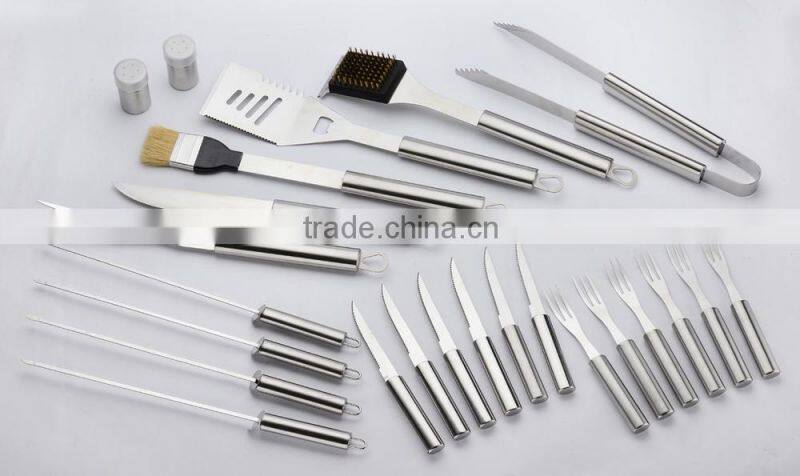 yangjiang factory manufacture stainless steel bbq tools with wood handle