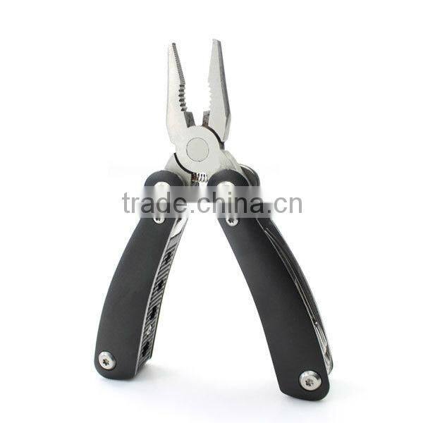 Black handle multi tool plier with knife