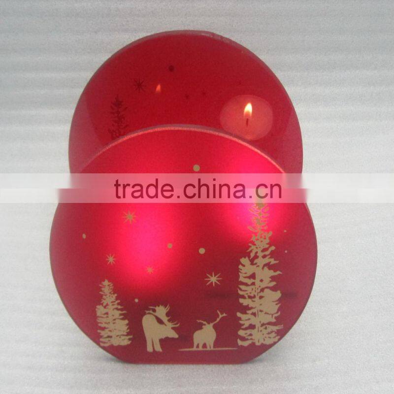 2016 hottest wholesale round shape christmas red frosted glass candle holder