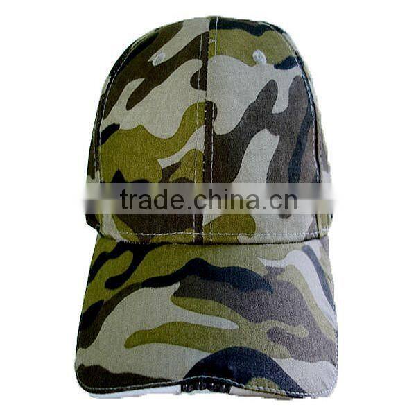 Custom 6 panel LED light camouflage baseball cap hunter hats