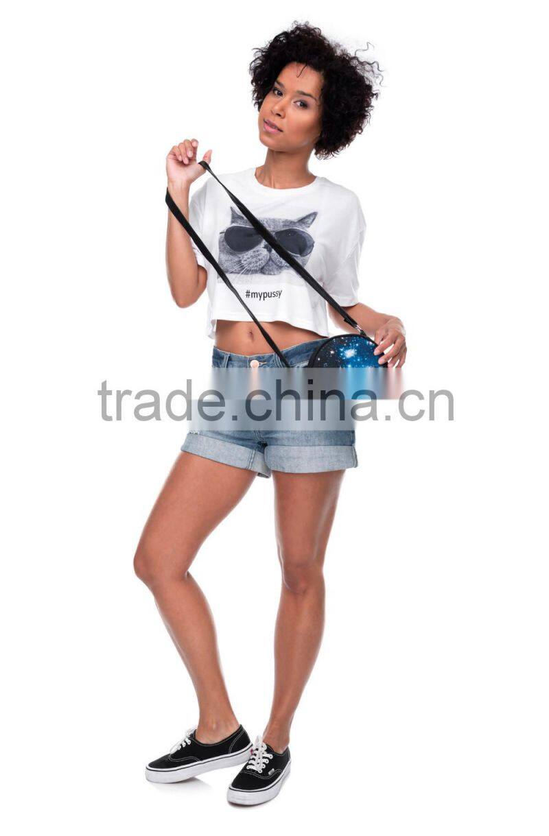 New Design 3D Print Round Small Long Strip Shoulder Bag for Girls