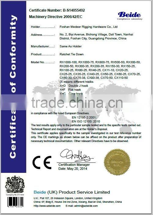 BS 5000kg 2inch For Truck Using Ratchet Strap Double J Hooks Complies To EN12195-2