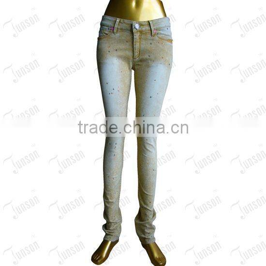 Lady's colour paint jeans -- yellow