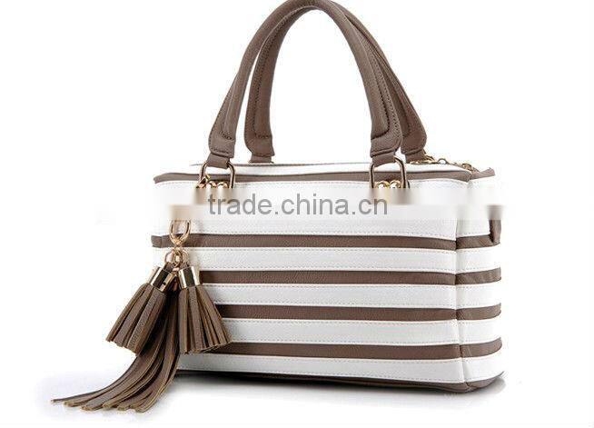 2013 stripe pattern PU shouldber bag with logo hangtag brand shoulder bag