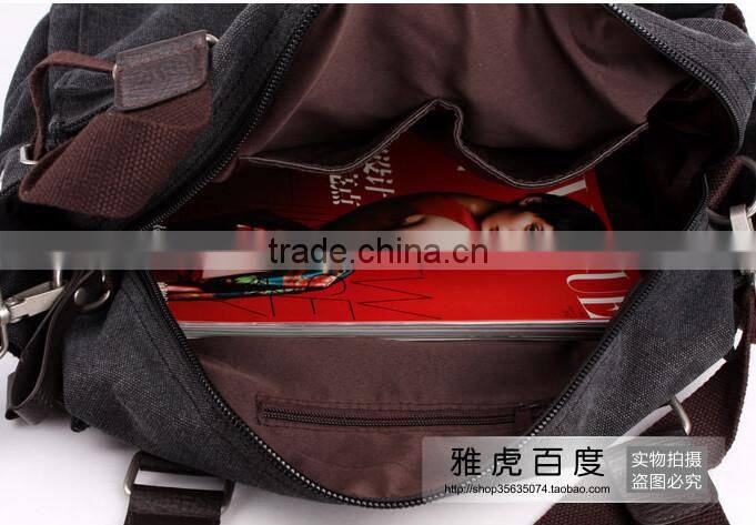 Top quality fashion mens canvas tote bag leather handle canvas bag men