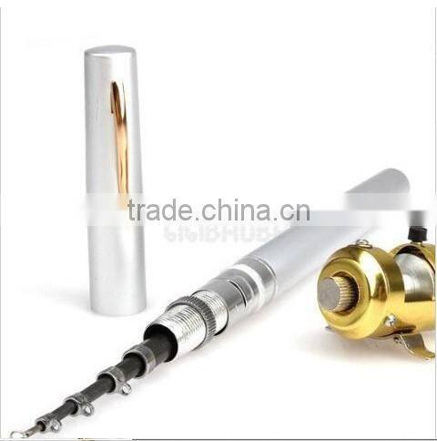 Golden Vara De Pesca Mini Aluminum Pocket Pen Fishing Rod Pole + Reel Sea Fishing Rods Tackle Tool