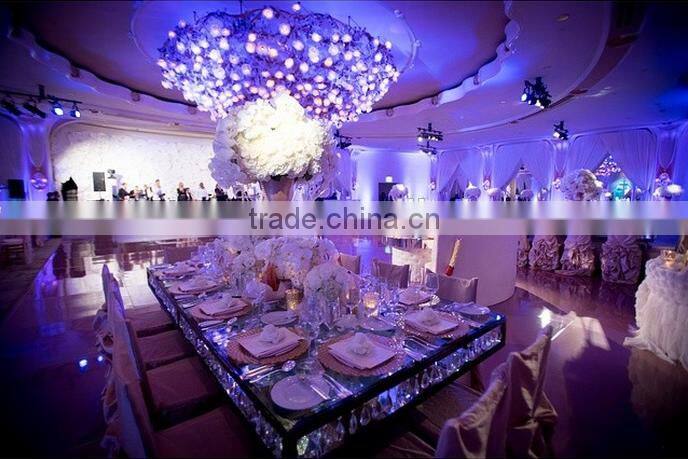 glass top banquet table crystal chandelier pendant wedding table