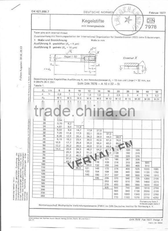 Taper pins with internal thread DIN7978