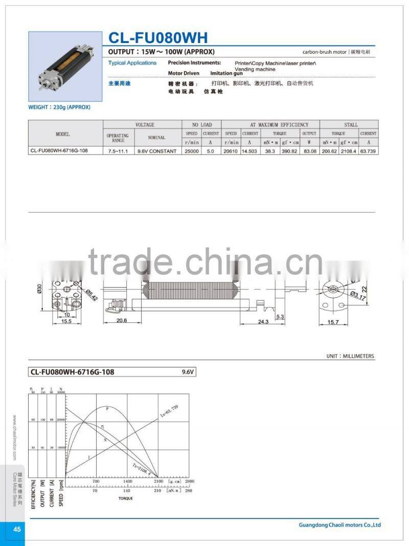 Hot selling gun motor CL-FU080WH for electronic car-purpose equipment