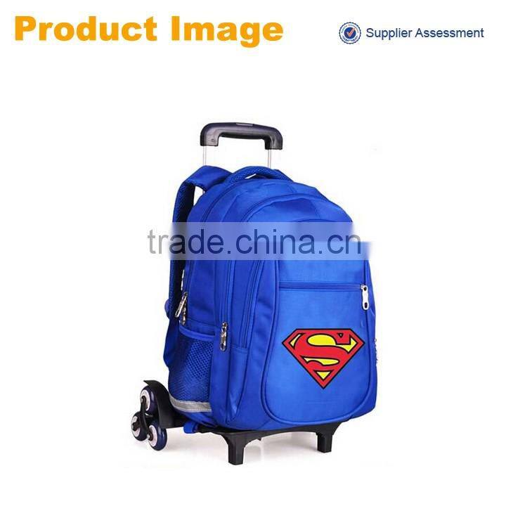 2016 China sannovo wholesale latest fashion superman school trolley bags for boys