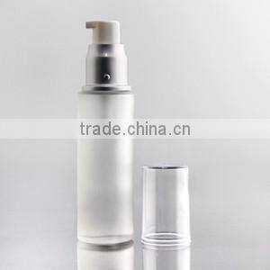 frosted cosmetic glass bottle with silver pump