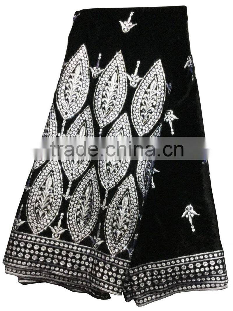 Wholesale olive green African velvet lace polyester velvet fabric