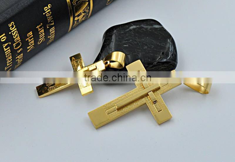 Factory wholesale double layer big and small stainless steel gold cross necklace pendant