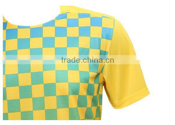 2016 100% polyester polyester yellow grid soccer uniforms