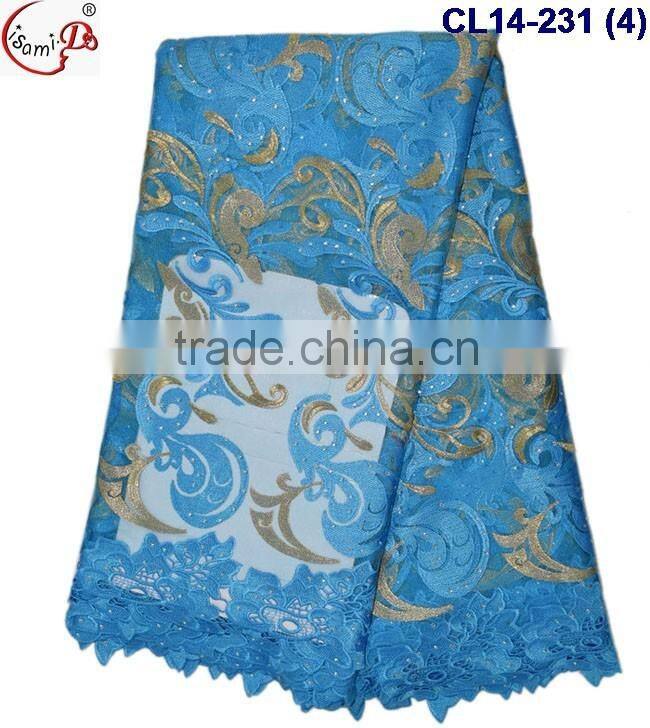 Frenc lace CL14-231fashionable latest design multi color fushial net frech lace for wholesale