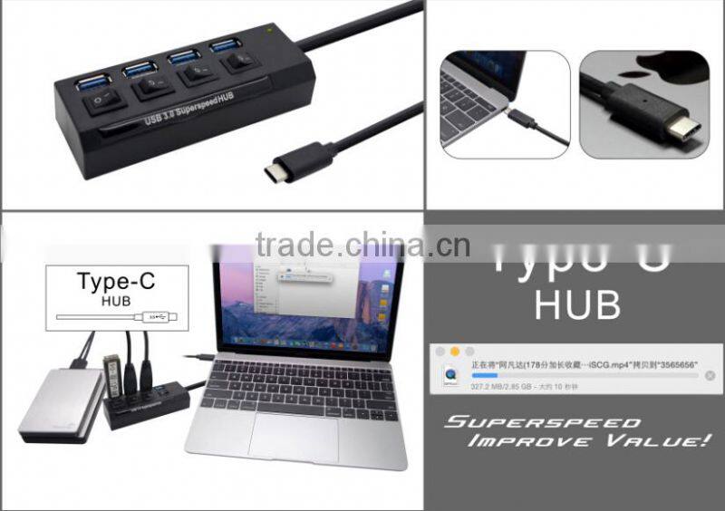 Forida NEW arrival Type C hub with individual on/off key switch USB3.0 HUB