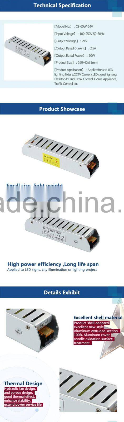 60W 24V Strip LED Power Supply Series Normal Strip switching mode power supply