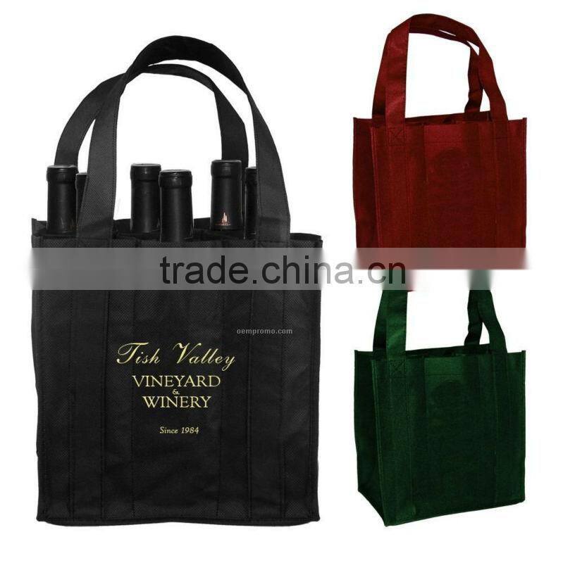 customizable non woven 6 bottle 6 pack wine tote bag