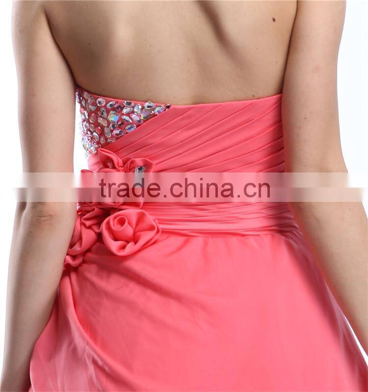 China Wholesale Pink Color 2015 Maxi Chiffon Beaded Cocktail Dress