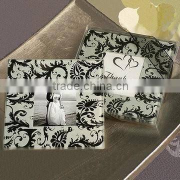 Photo frame type crystal glass coaster photo insert with wood material base