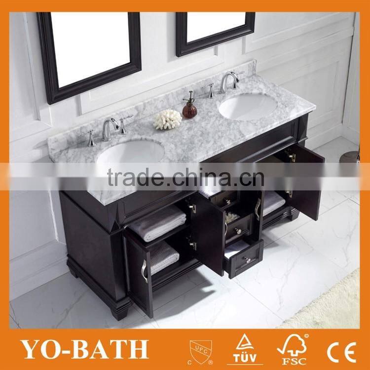 60 inch double sink traditional bathroom vanity with marble top