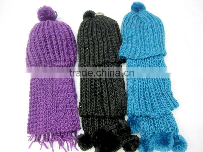wholesale knitted women red winter hat and scarf sets