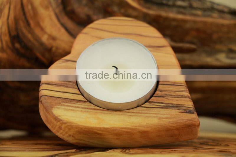Olive Wood Carved Candle Heart St Valentine Day Home Decoration