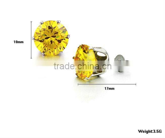 2013 hot selling cz stone earrings purple colored stone stud earrings