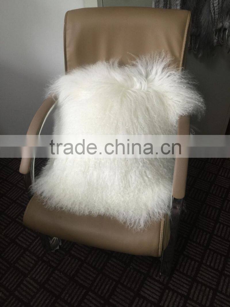 Charming Style Snow White Mongolian Sheep Fur Pillow Case Real Animal Fur Tassel Cushion