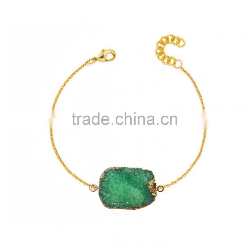 2016 Hot selling fashion rough natural stone bracelet green druzy beads bracelet