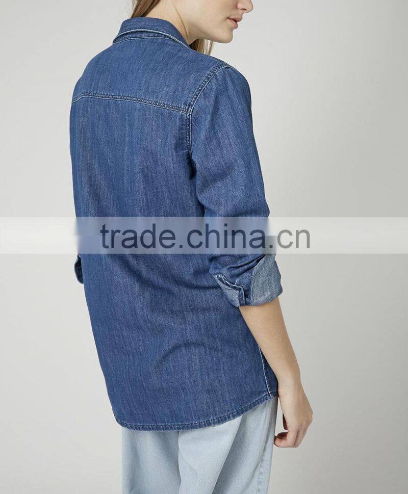 lady vintage wash denim shirt