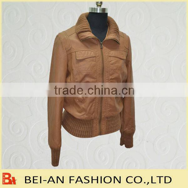2013 ladies PU jacket with zipper puller pu leather jacket supplier