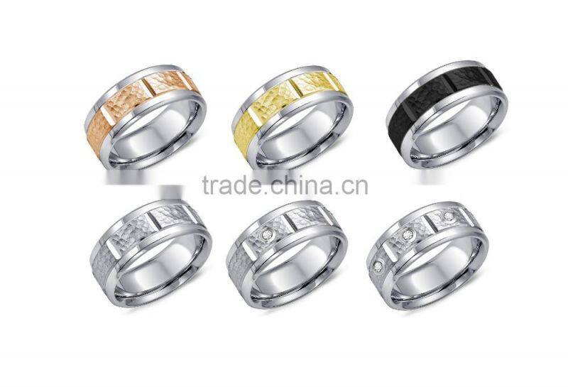 2016 fashion ring hot selling ring wholesale carbon fiber gold plating tungsten carbide ring