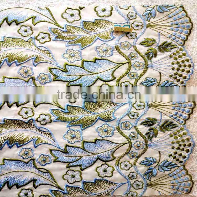 two types leaf emboridery fabric green fabric for a sheath with a slit skirt